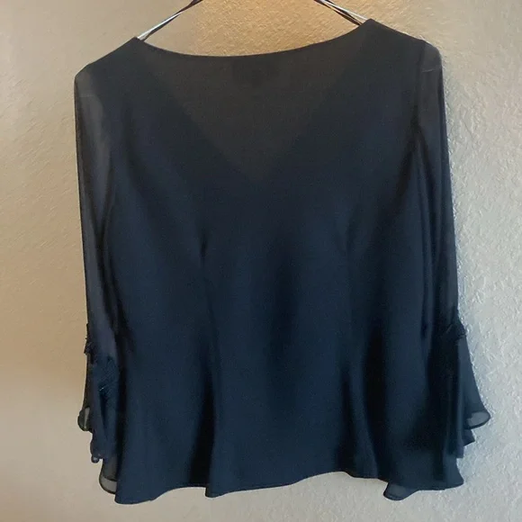 Sandra Darren Black Ruffled 3/4 Sleeve Blouse - Picture 5 of 7